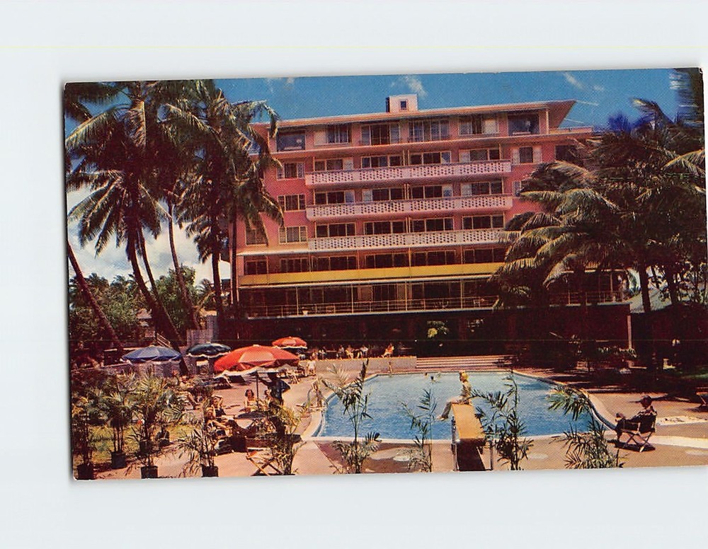 Postcard Pool View Edgewater Hotel Waikiki Beach Hawaii USA