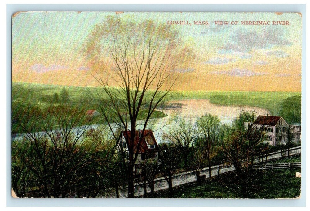 1908 View Of Merrimac River Lowell Massachusetts MA Posted Antique Postcard