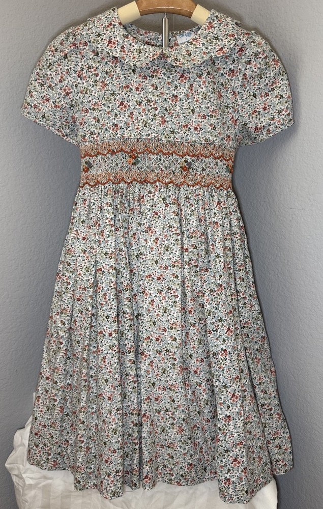 Luli & Me Girls Size 8 Floral Smocked Dress Peter Pan Collar Heirloom