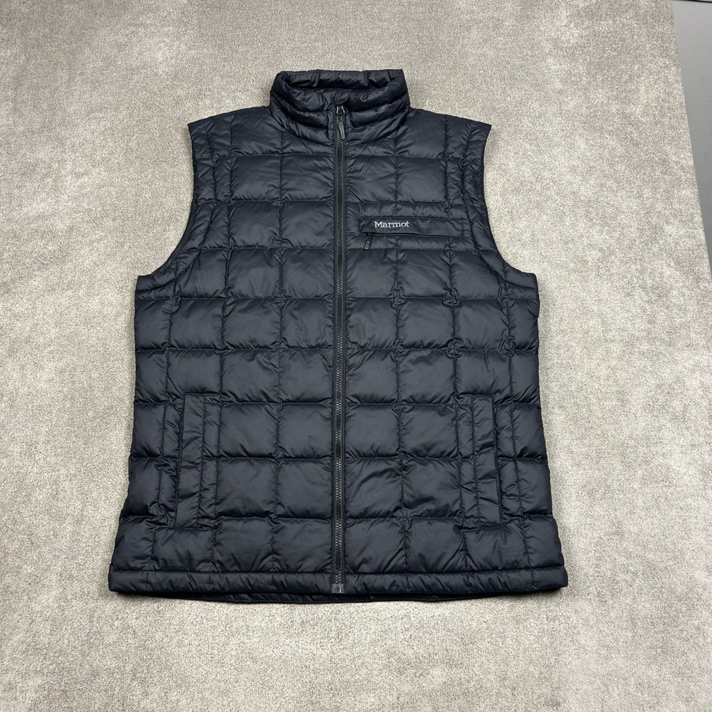 Marmot 600 Fill Duck Down Puffer Vest Mens L Dark Navy Jacket Insulated Full Zip