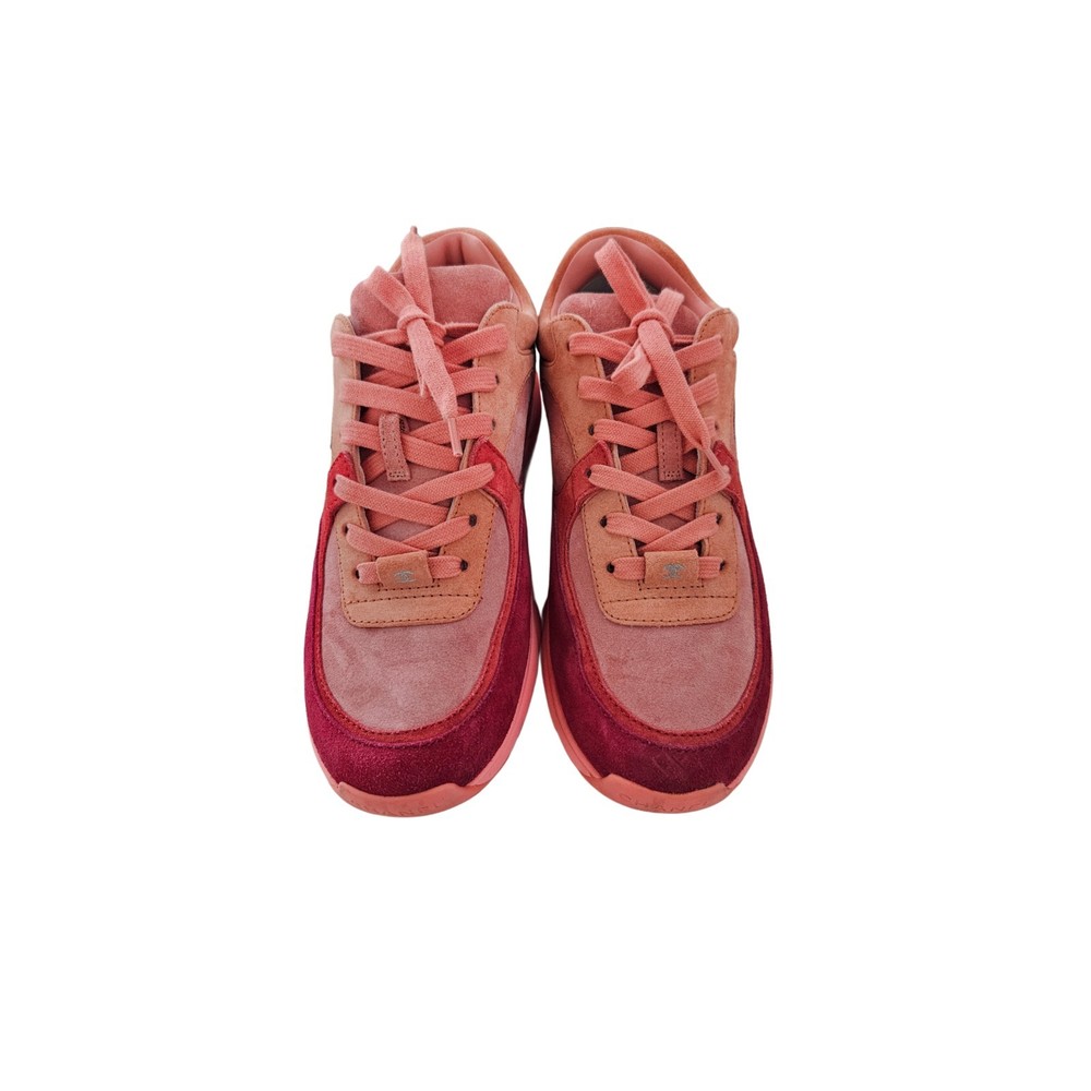 Chanel Pink Suede Lace Up Woman Sneakers, Size 38
