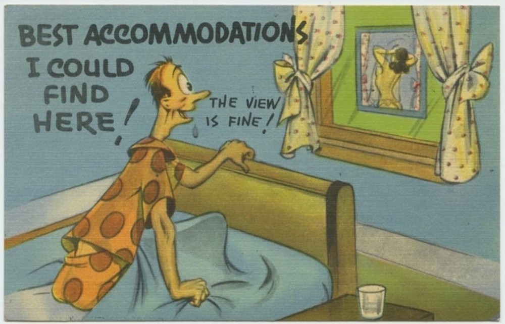 Best Accommodations I Could Find Here 1947 Vintage Postcard Humor Comic-image
