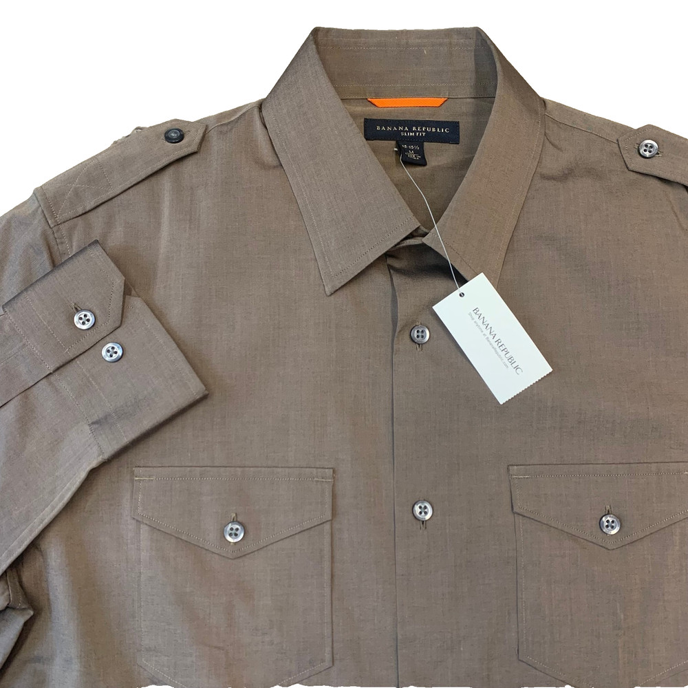 NEW Banana Republic Safari Utility Military Style Shirt Men's Medium Brown