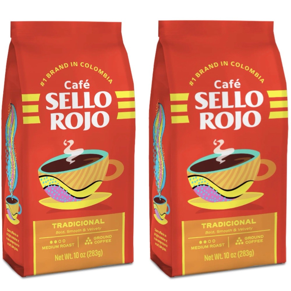 2 Bags Cafe Sello Rojo Tradicional Colombian Medium Roast Ground Coffee, 10oz