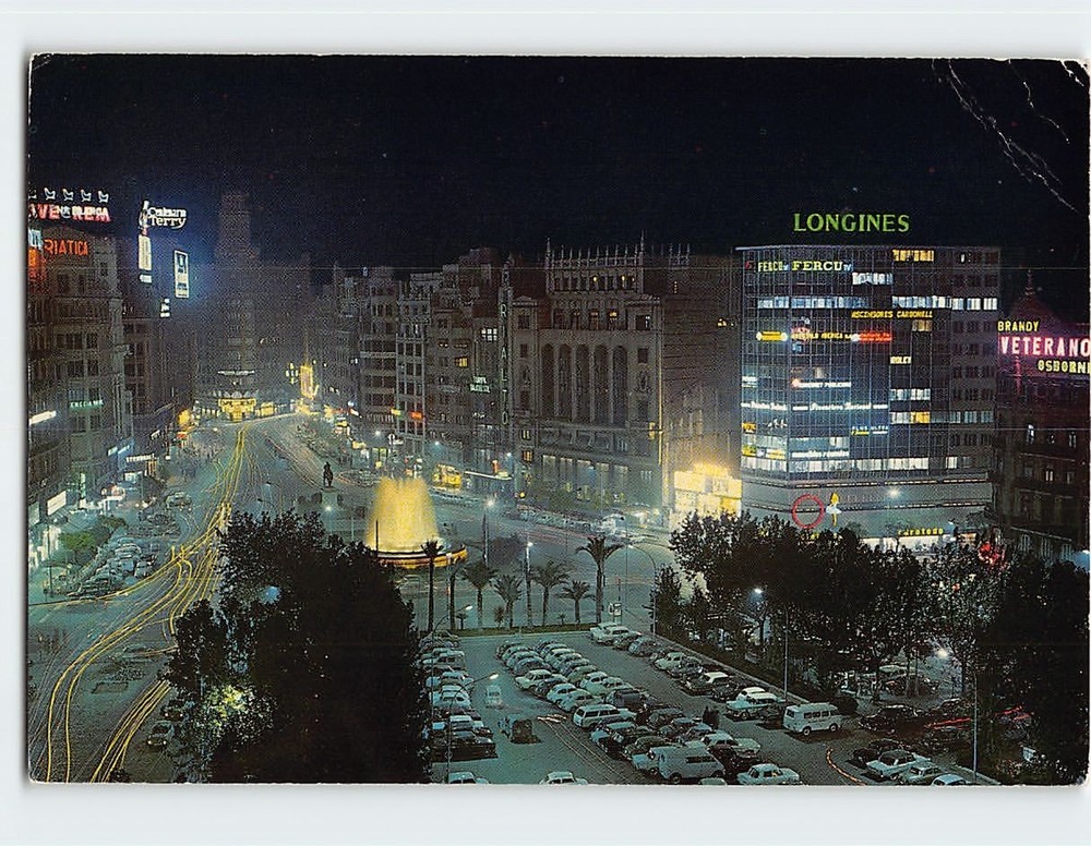 Postcard Commander Square Nocturnal sight Valencia Spain