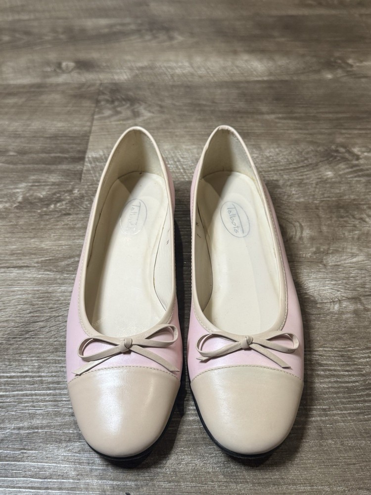 VINTAGE TALBOTS MADE IN SPAIN ALL LEATHER WOMENS PINK/WHITE BALLET FLATS 7N