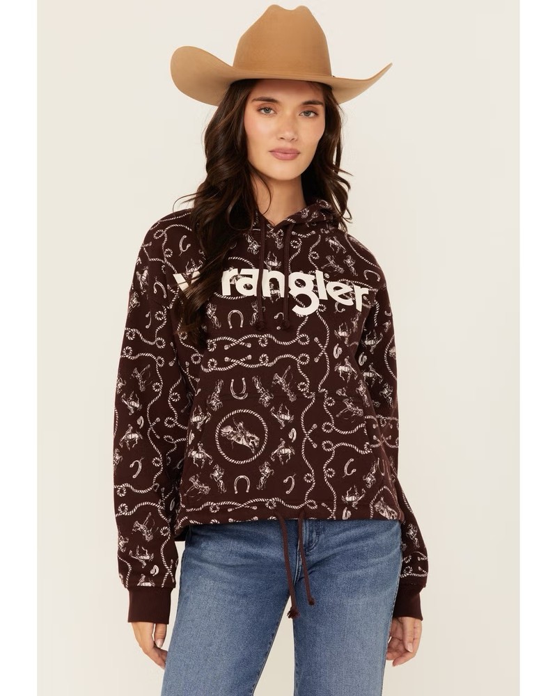 Wrangler Retro Hoodie Womens Western Cowboy Print Pullover
