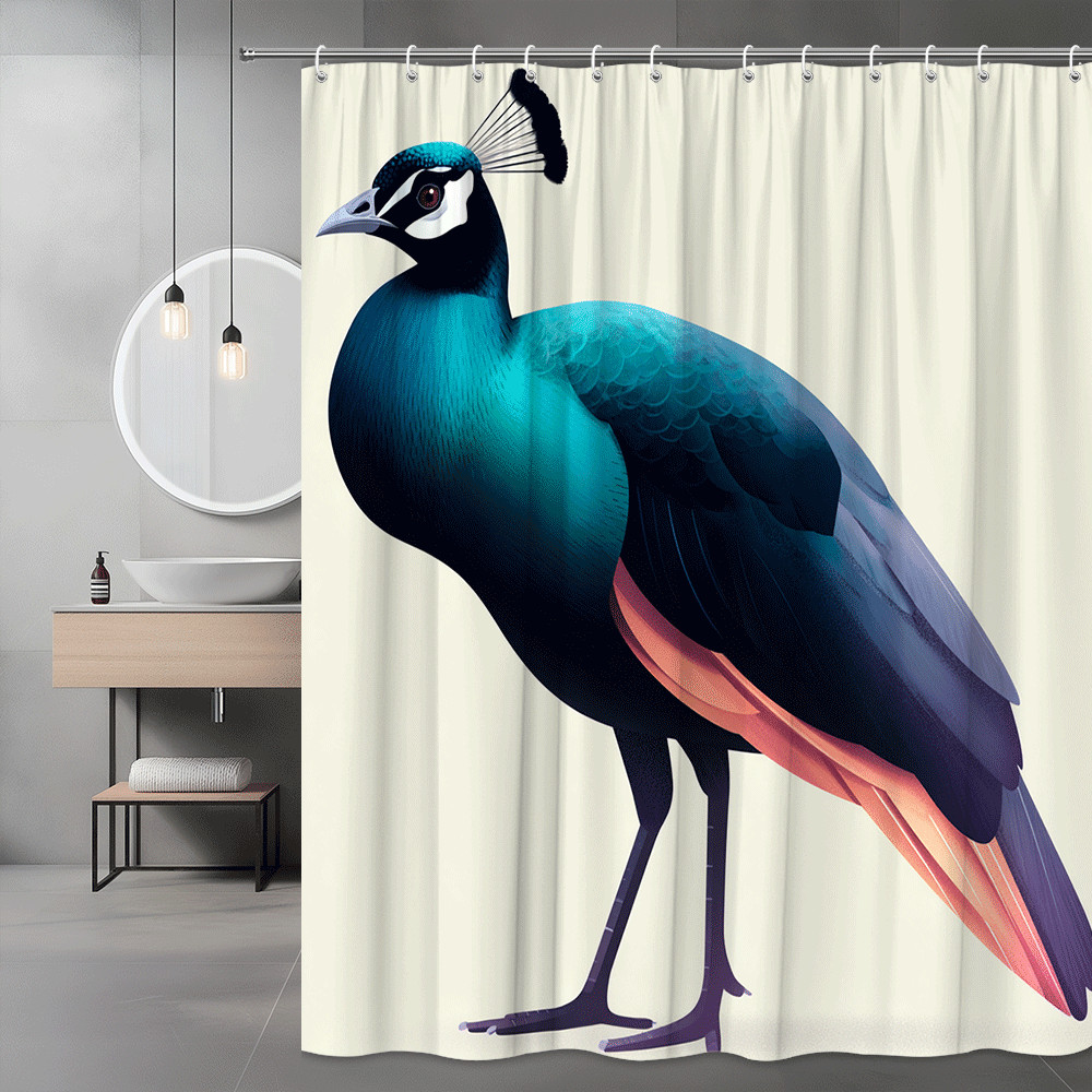 Peacock Shower Curtain, Blue Teal Bird Print Bathroom Decor