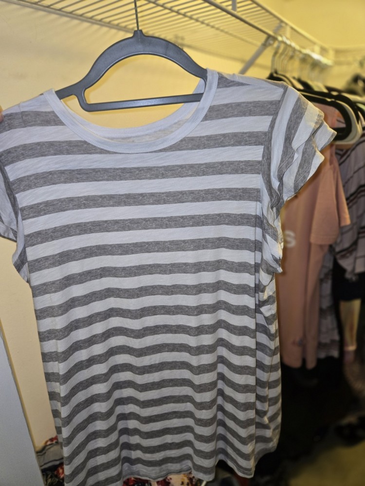 Torrid Women's Blouse Sheer Short Sleeve, Striped Grey/White, Size 0, Large