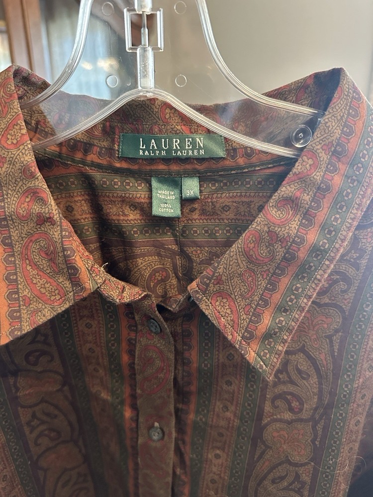Lauren Ralph Lauren women's classic fit paisley print size 3X, 100% cotton.