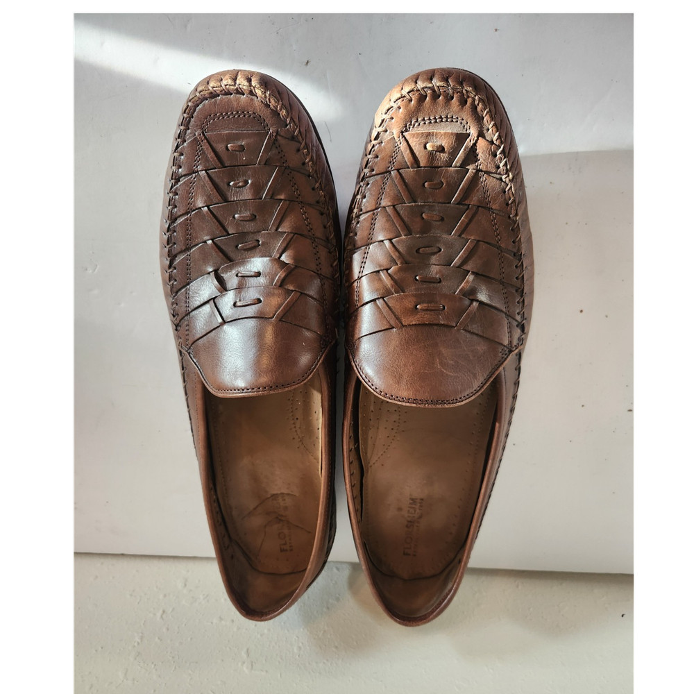 Florsheim Brown Woven Leather Slip-On Dress Loafers Round Toe Men's 14D