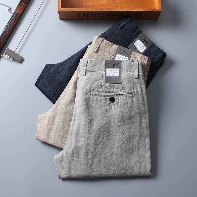 Men’s Cotton Linen Summer Casual Straight Fit Breathable Pants