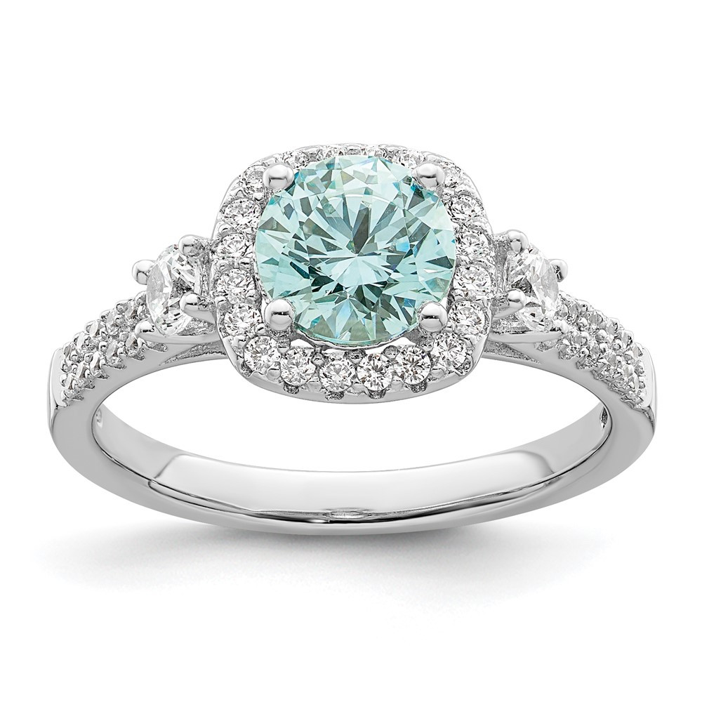 Sterling Silver Caribbean Green and White CZ Ring Size 7