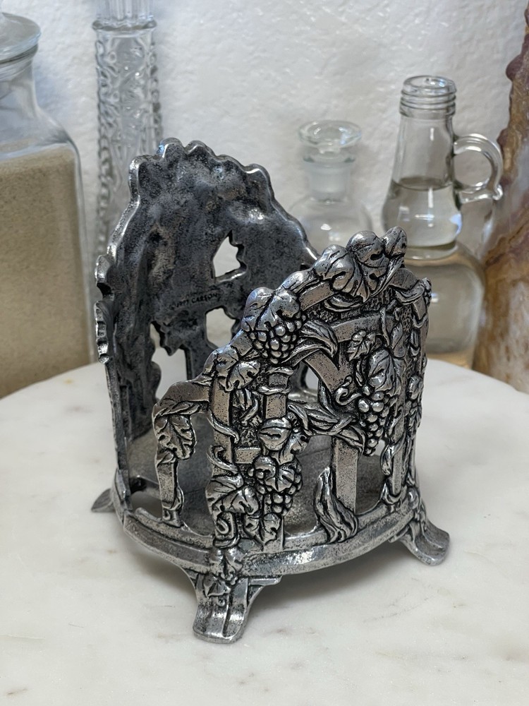 Carson Pewter Grape Vineyard Vintage Candle Bottle Jar Holder Footed Metal 1997