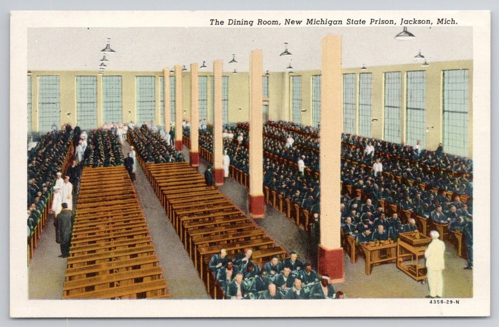 Jackson MI New Michigan State Prison Dining Room Curteich Postcard