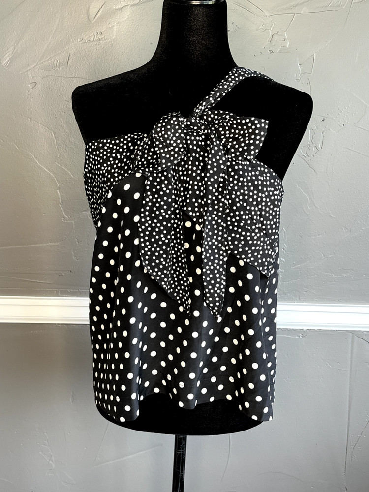 J Crew Women's Size 14 Black & White Polka Dot 100% Silk Top NWT