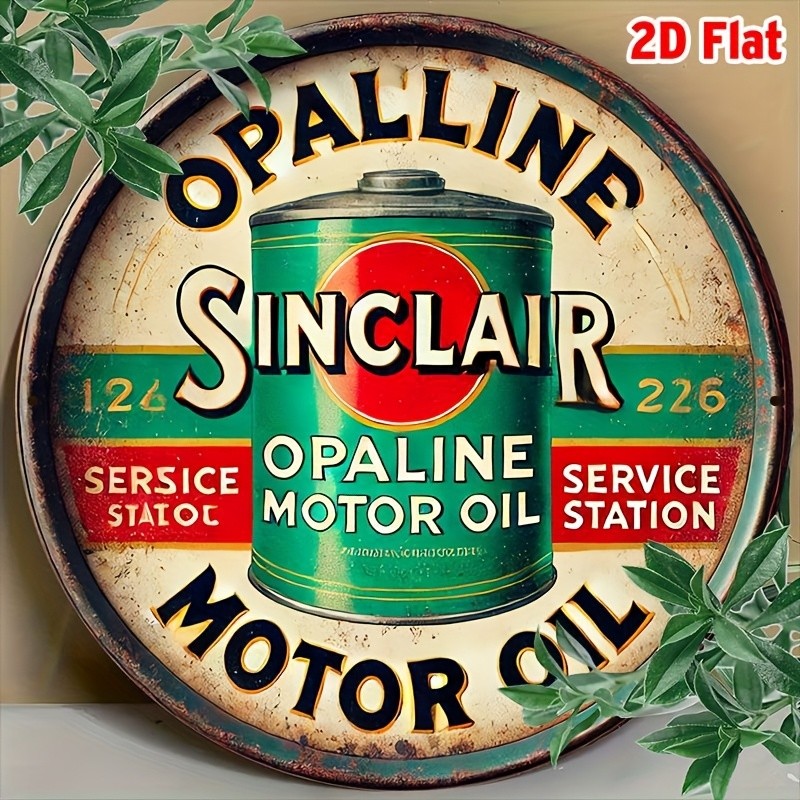 Vintage Sinclair Opaline Motor Oil Tin Sign - Round Aluminum Tin Metal Signs