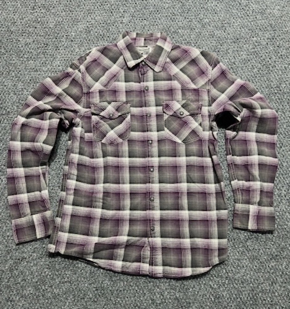 Converse One Star Men's Plaid Flannel Button-Up Shirt Purple Long Sleeve Size S