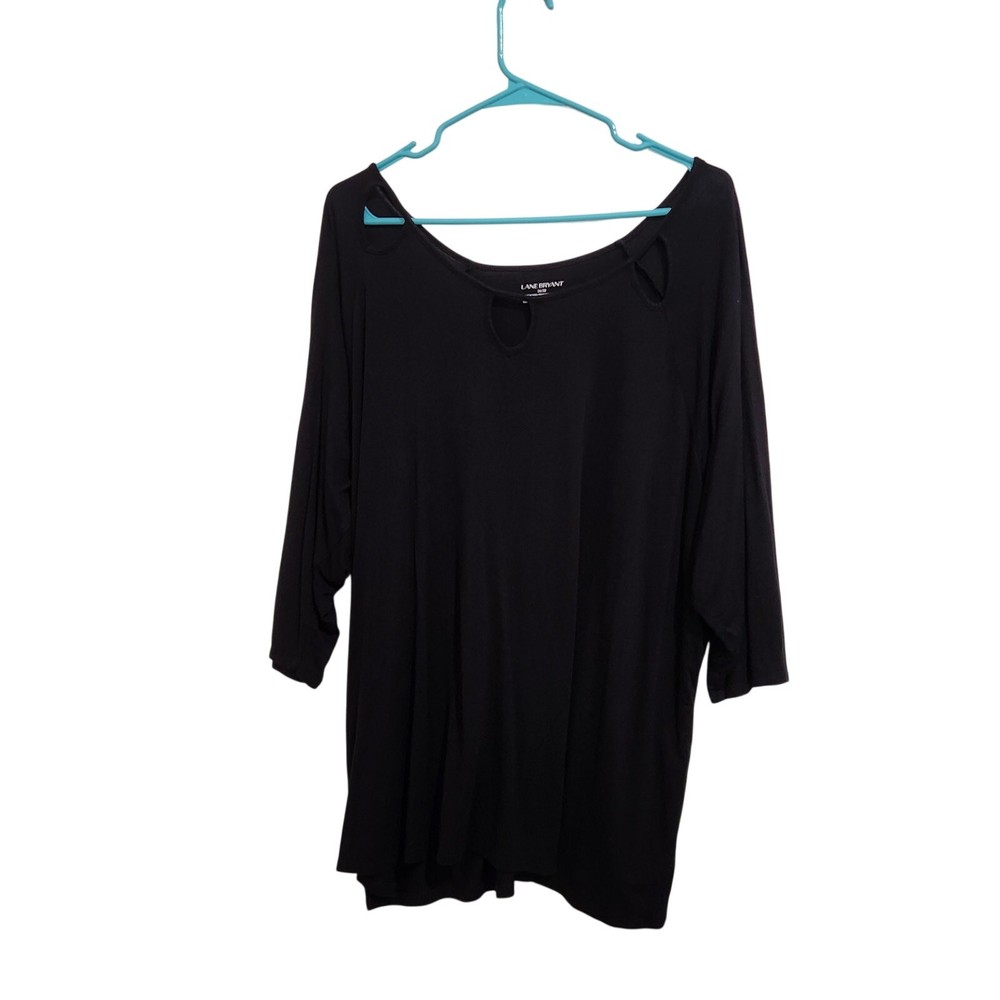 Lane Bryant Black 3/4 Sleeve Cutout Boat Neck Tunic Tee Casual T-Shirt 26/28