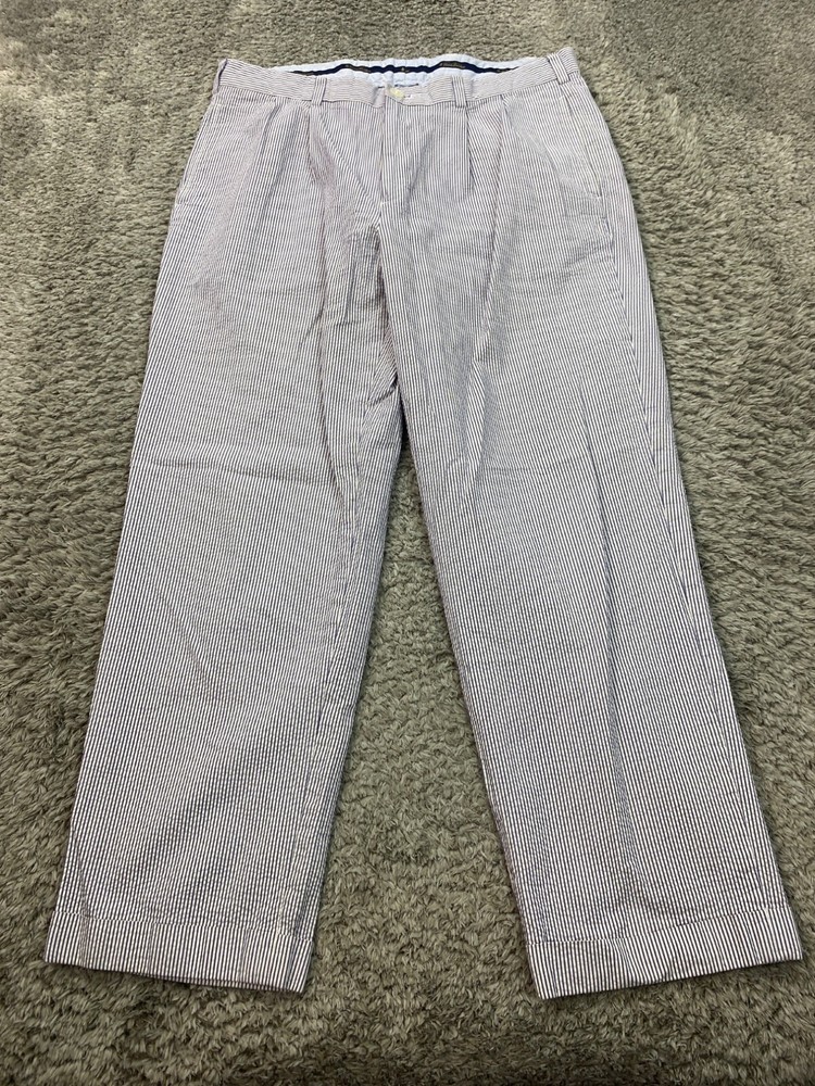 Brooks Brothers Pants Mens 36x30 Blue Railroad Striped Elliott Seersucker Chino