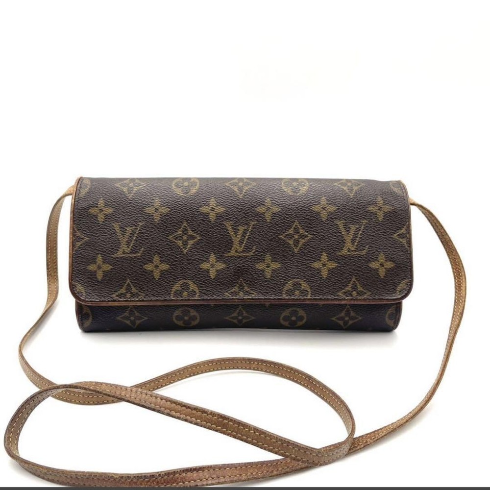 Louis Vuitton Pochette Twin GM Crossbody Bag Brown PVC Leather Pre-Owned