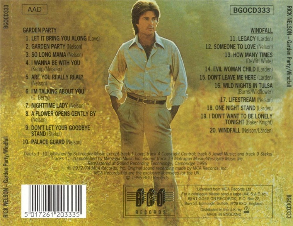 Rick Nelson Garden Party/Windfall New Cd