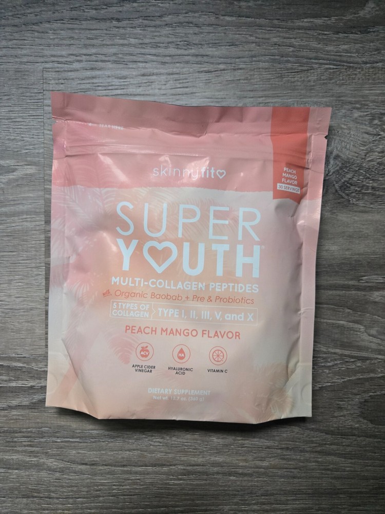 SKINNY FIT Super Youth Multi-Collagen Peptides Peach Mango 4 Packs 12.7oz Each.