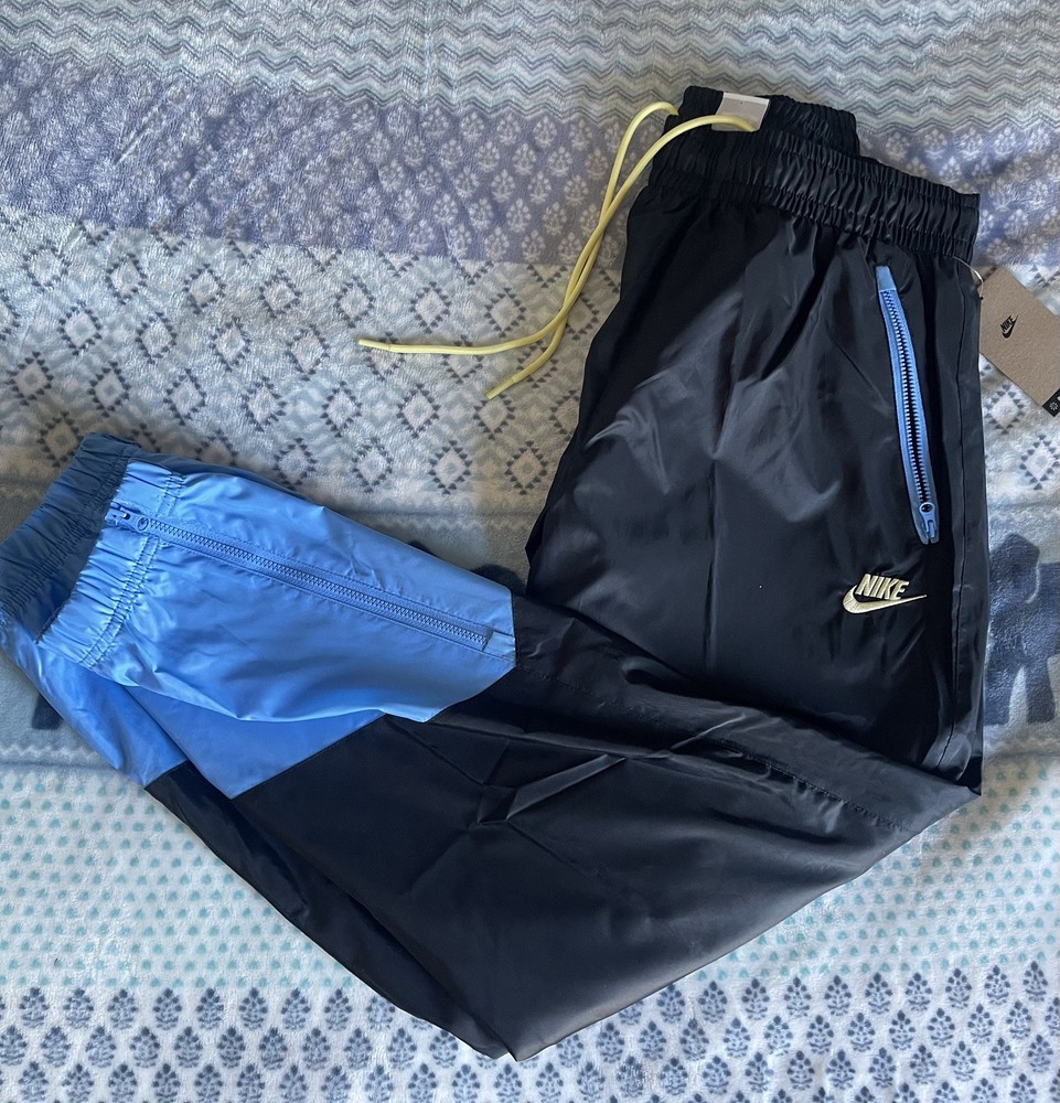 NWT $95 Nike Windrunner Woven Lined Track Pants Black w Blue Men's M DX0653-010