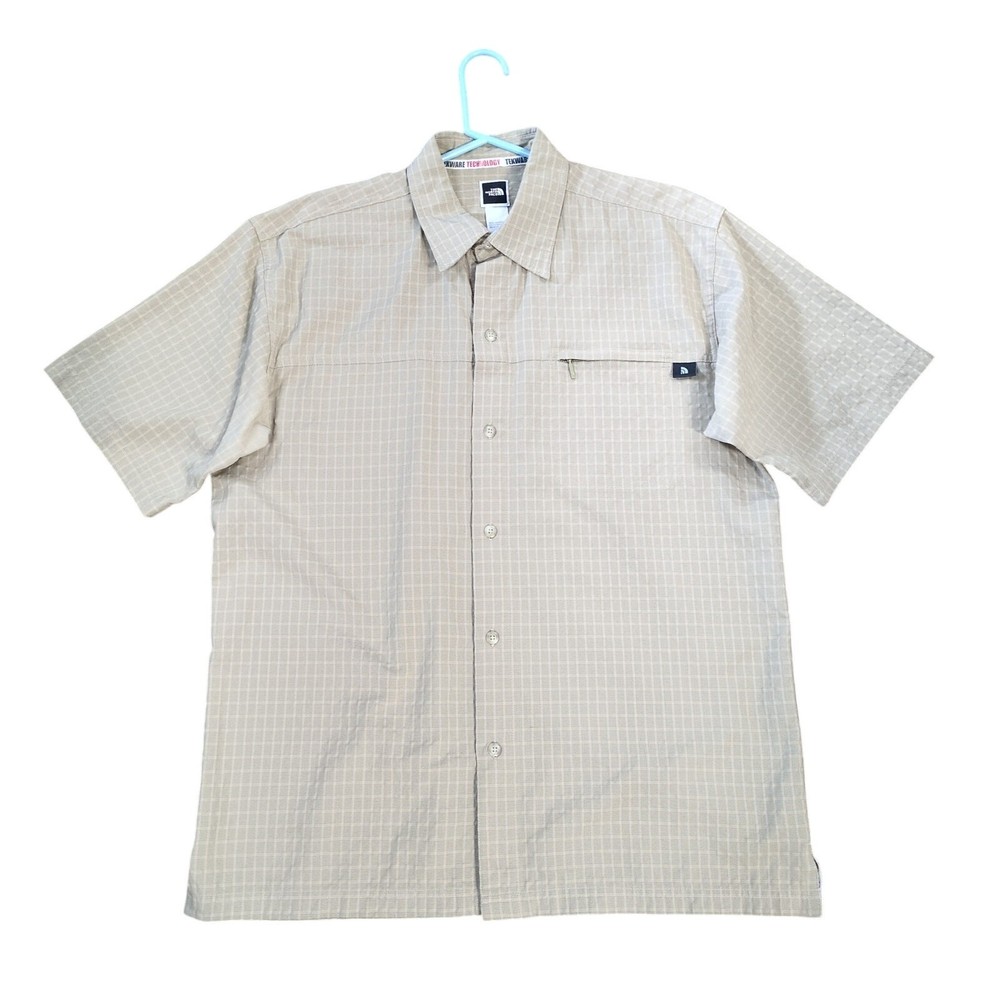 The North Face Button Up Shirt Mens Size L Large Tan Seersucker Short Sleeve Y2K