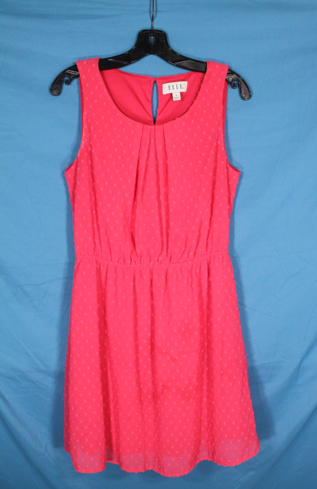 ELLE Lined CHIFFON Pink SWISS DOTS Pleated Neckline SLEEVELESS Blouson Dress 6