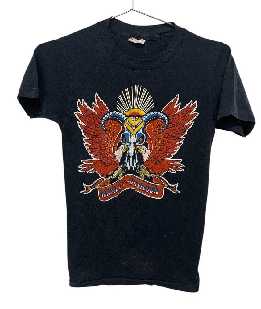 Vintage RARE Harley Davidson Motorcycles Skull Eagles T-Shirt Stubbs Houston