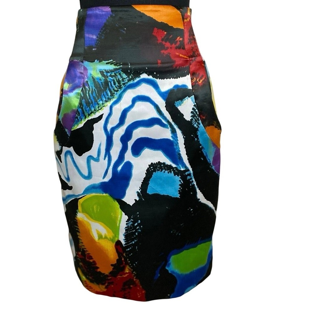 Ted Baker London Abstract Satin Watercolor Bold Pencil Skirt Size 2-image