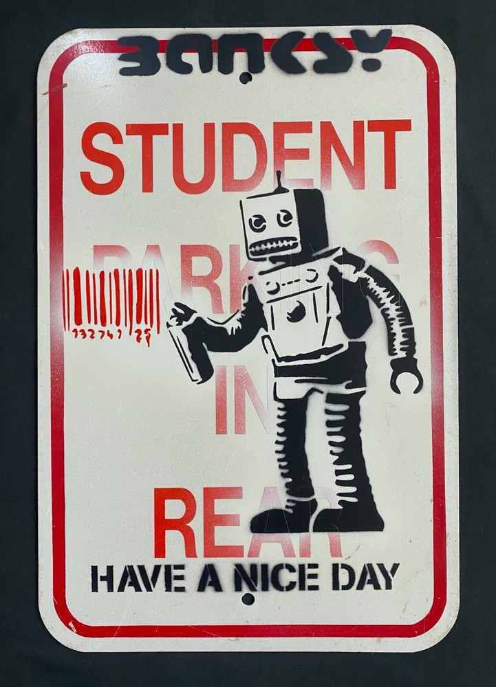 Very Vintage Rare Banksy Original spray stencil  Street Sign Painting 2017