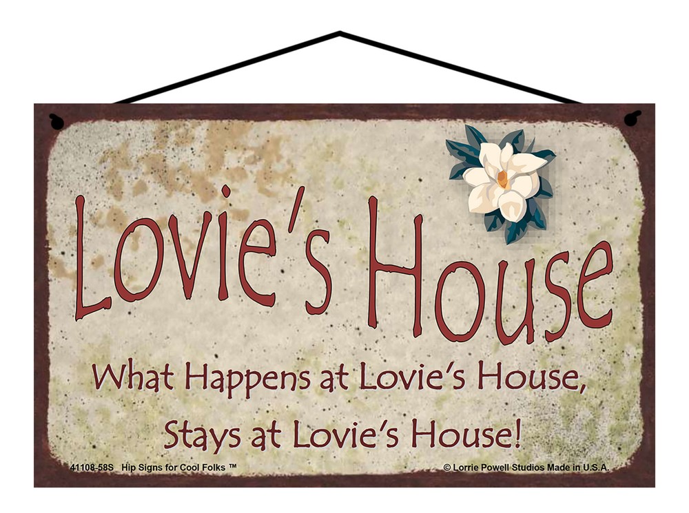 Lovie's House Floral Sign with Magnolia Flower Gift for Grandma Grandmother