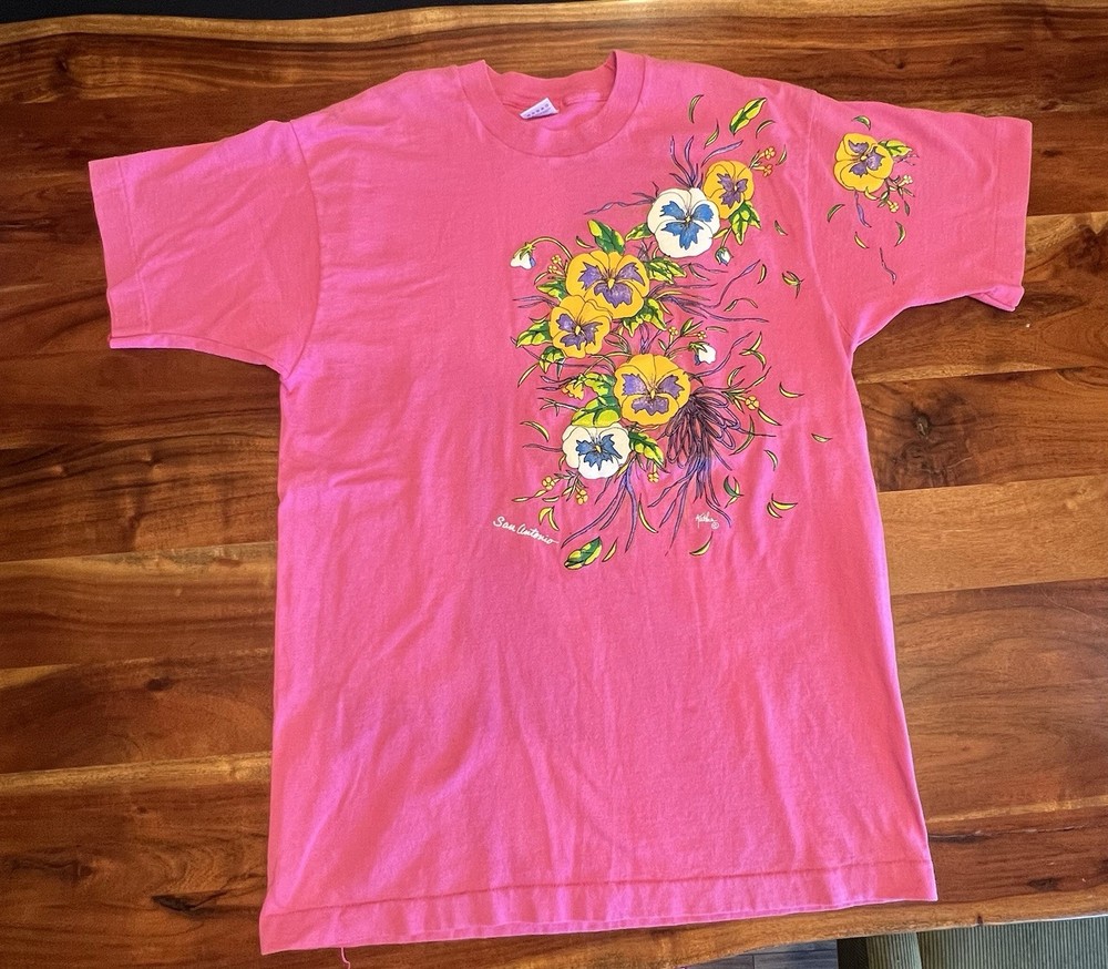Vintage Fruit of the Loom Shirt Women’s Large Pink Single Stitch Floral Texas