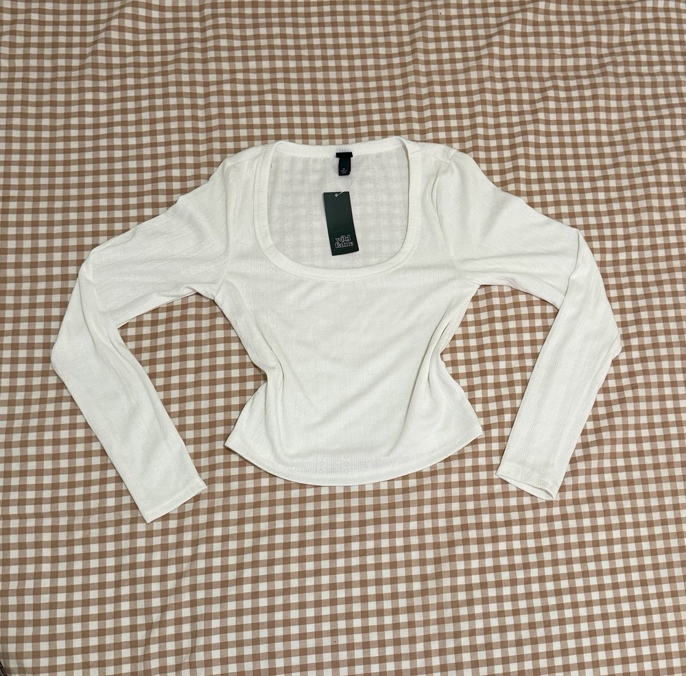 Wild Fable White Square Neck Long Sleeve Knit Top Regular Fit Size M