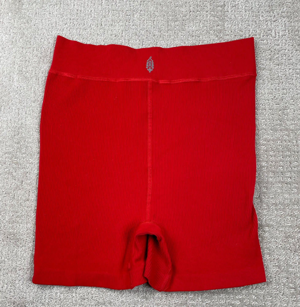 Free People FP Movement Shorts Womens Large Red Super High Rise Biker Ribbed