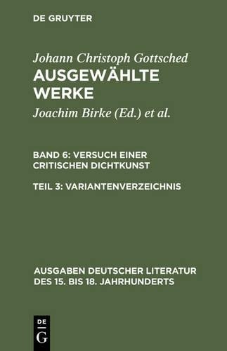Johann Christoph Gottsched Variantenverzeichnis (Hardback)