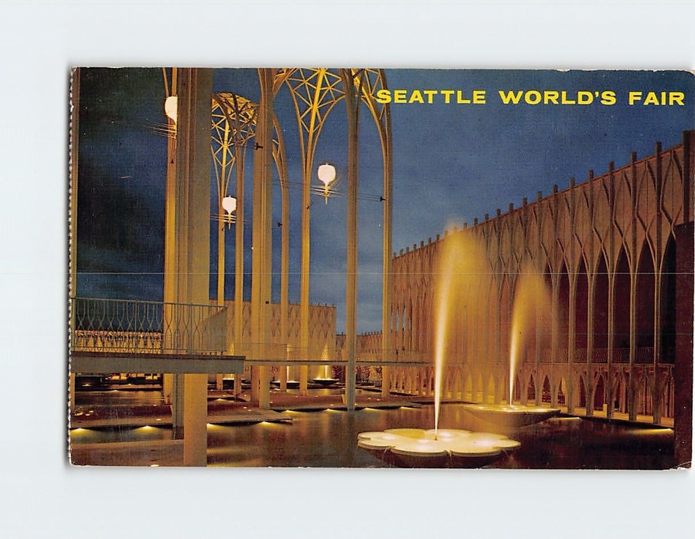 Postcard US Science Pavilion at Night Seattle Worlds Fair Seattle WA USA