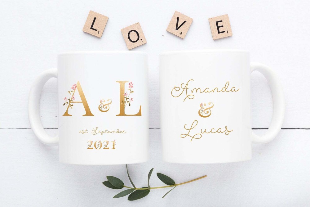 Wedding Announcement Mug Golden Font Engagement Announcement Mug Gold Letters