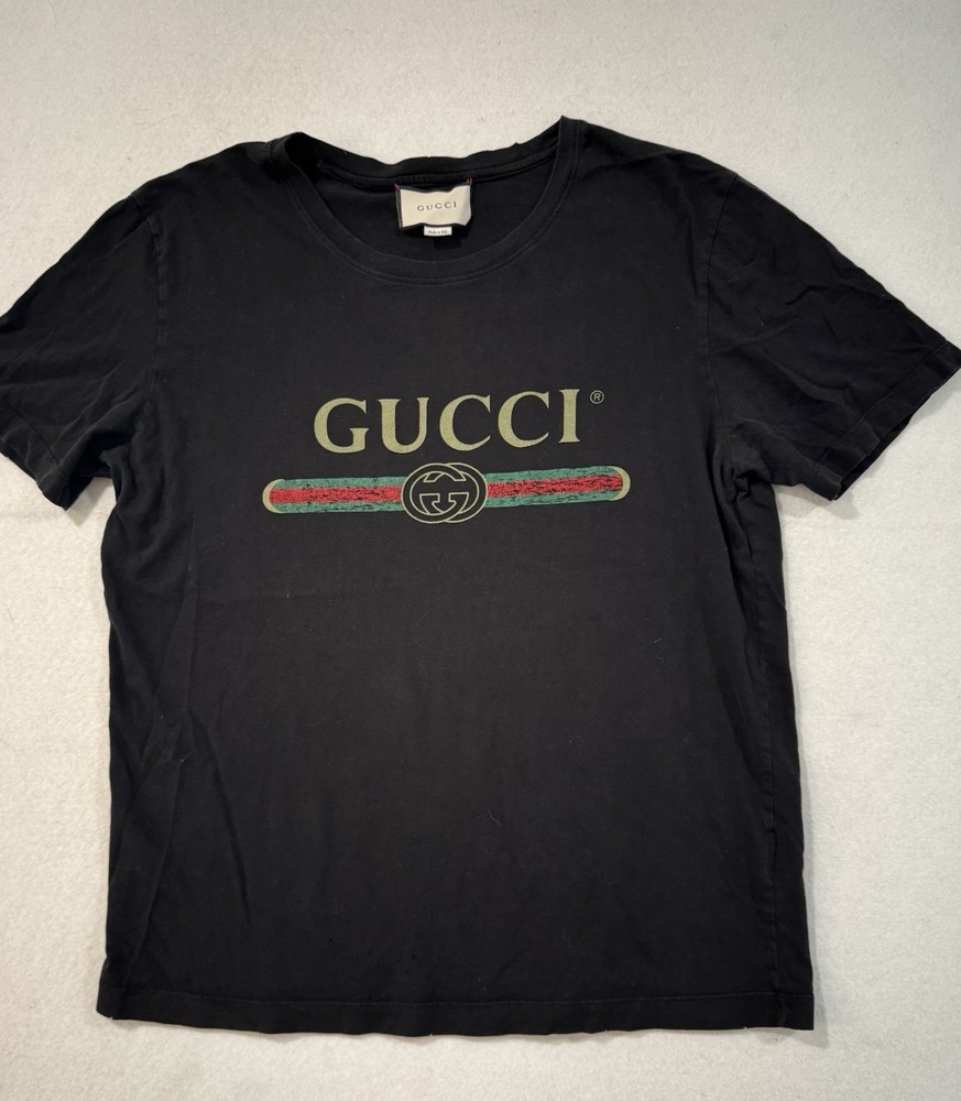 Gucci Black Logo Cotton Men's Regular Fit Short Sleeve Designer T-Shirt XL