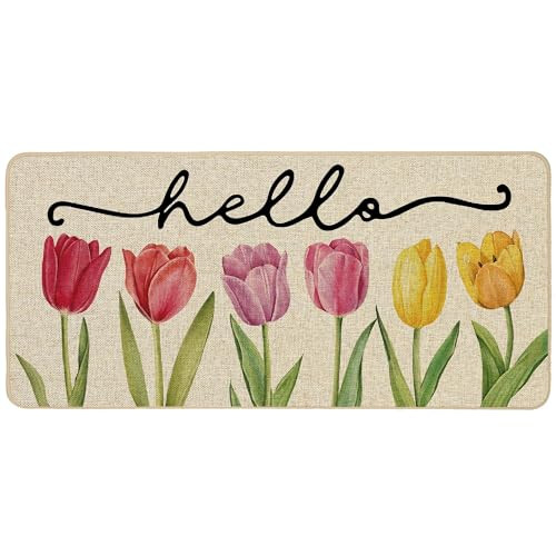 Spring Floral Tulips Doormat Outdoor Outside Doormat Door Mat Low-Profile Non
