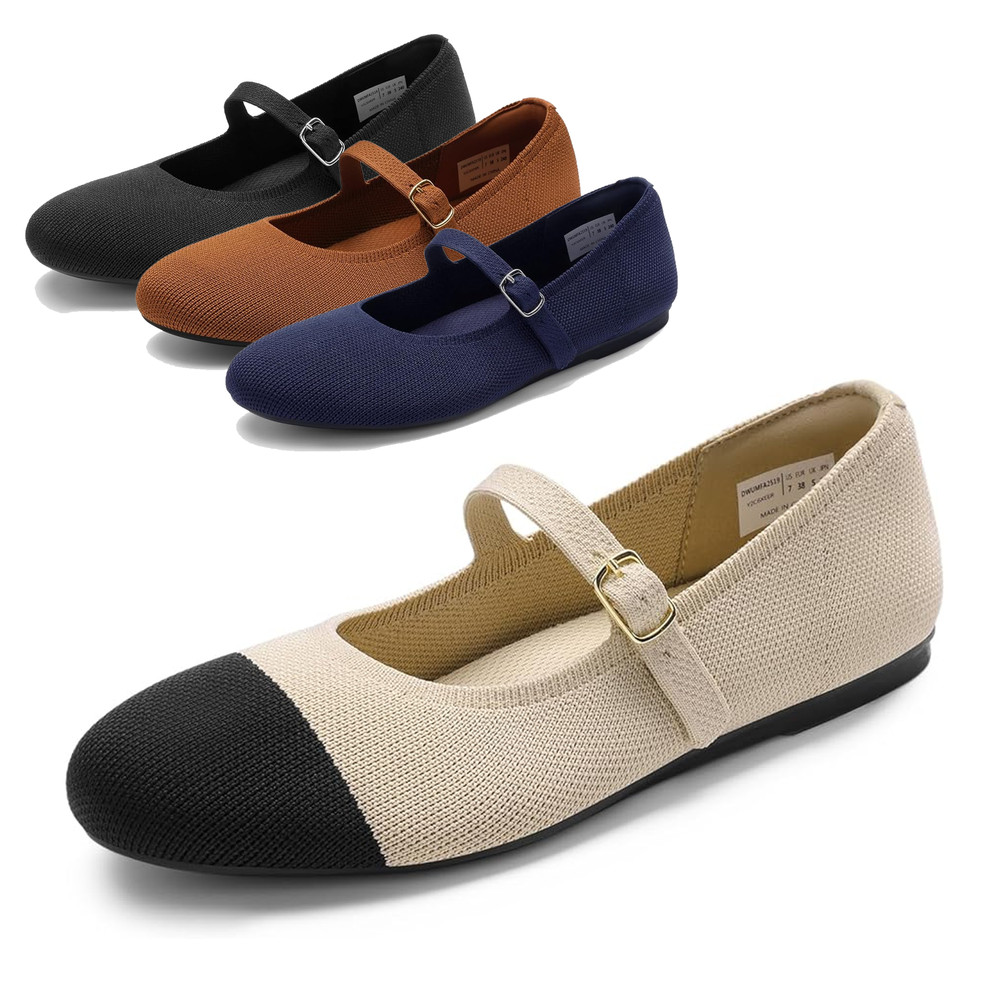 Women's Mary Jane Ballet Flat Shoes Dressy Foldable Comfortable Knit Flats