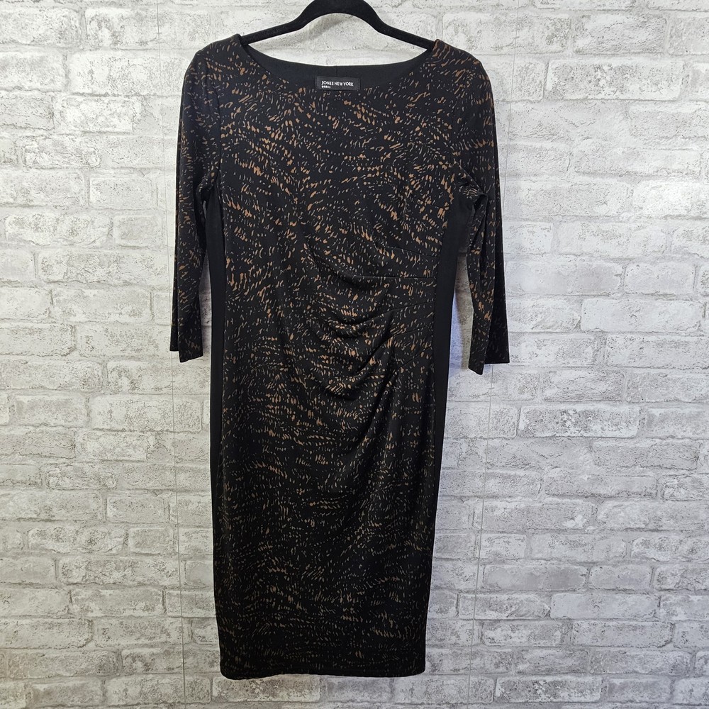 Jones New York Midi A-line Dress Sz 6 Womans Black Brown