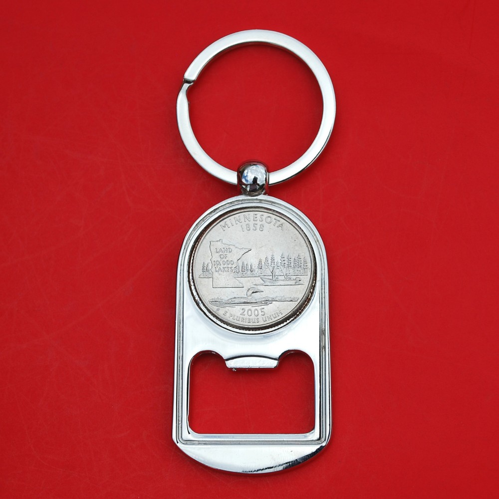 US 2005 Minnesota State Quarter BU Unc Coin Key Chain Ring Bottle Opener NEW