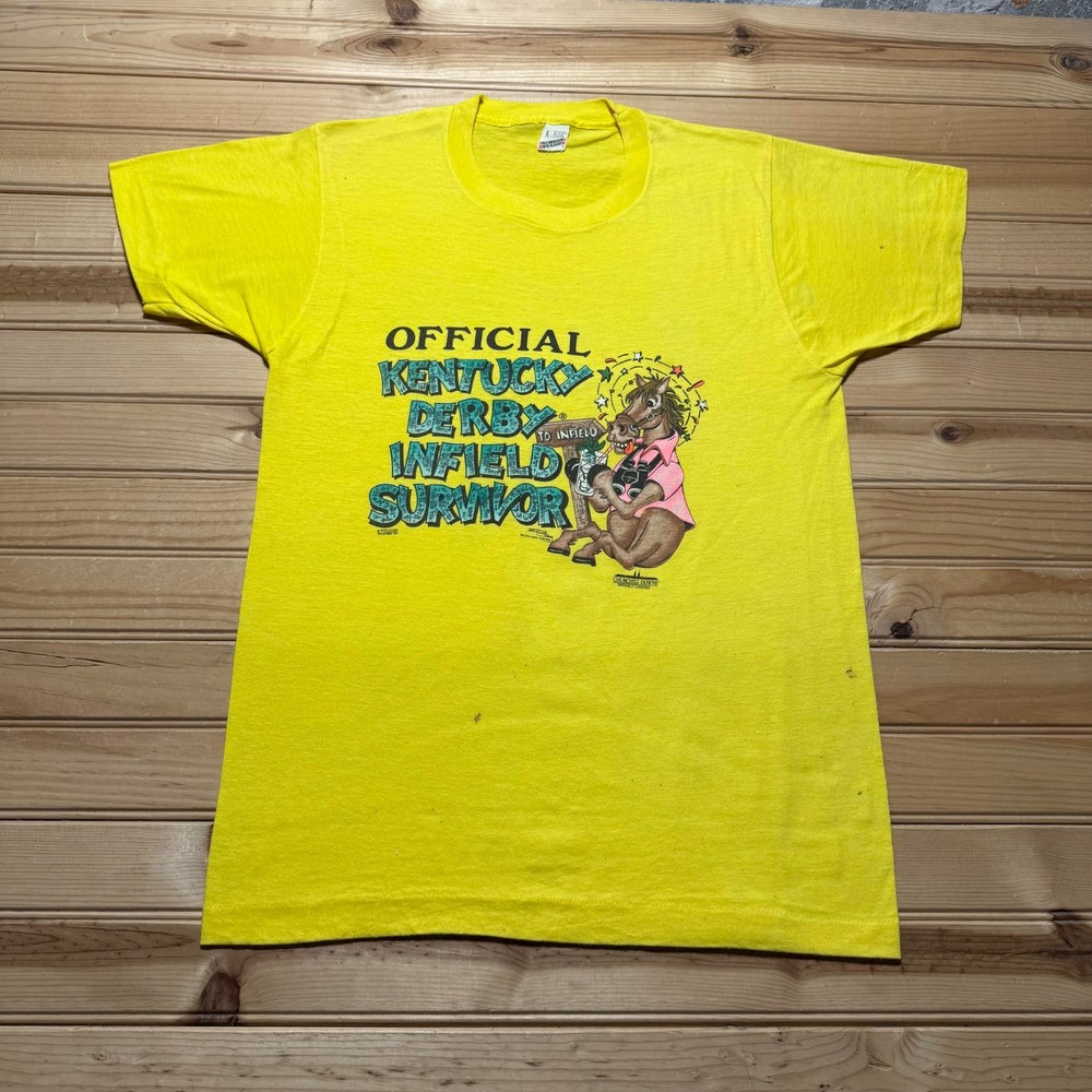 Vintage 1984 Kentucky Derby Infield Survivor Streetwear T-Shirt USA Youth Large