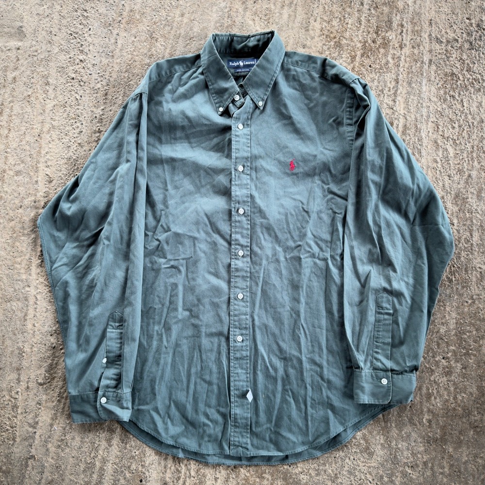 Vintage Polo Ralph Lauren Button Up Long Sleeve Shirt Mens Xl Dark Forest Green