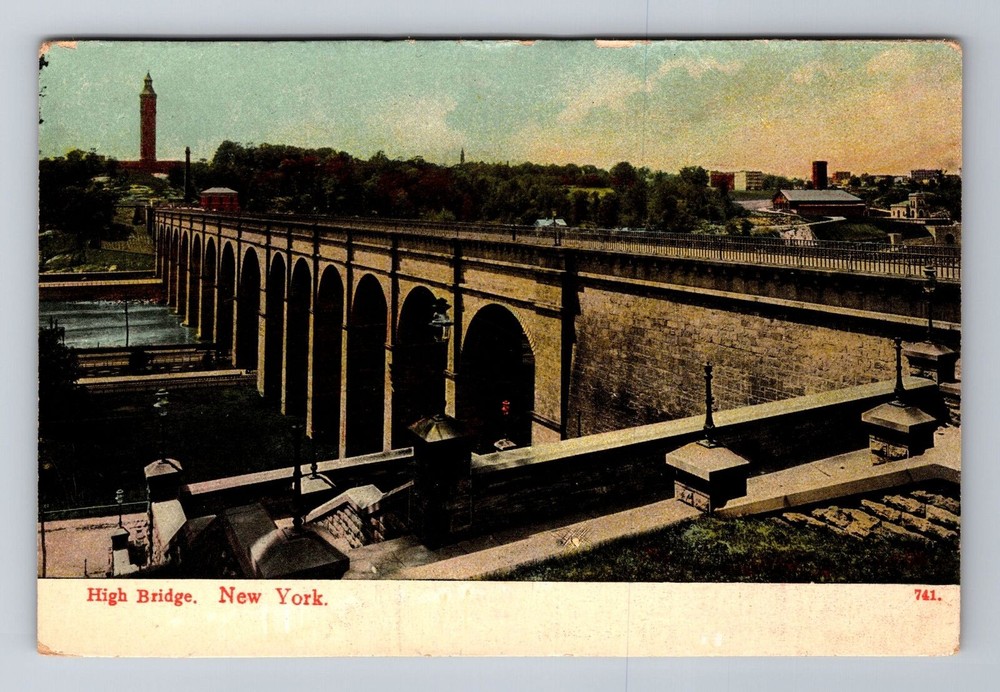 New York City NY, High Bridge, Aerial, Antique, Vintage Souvenir Postcard