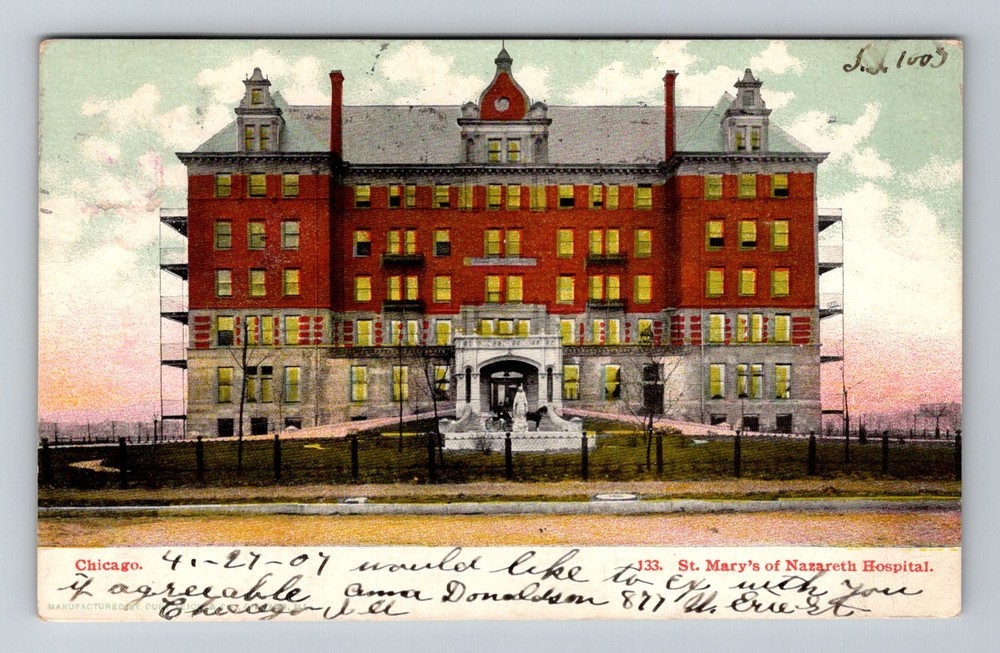 Chicago, IL-Illinois, St Mary's of Nazareth Hospital Vintage c1907 Postcard