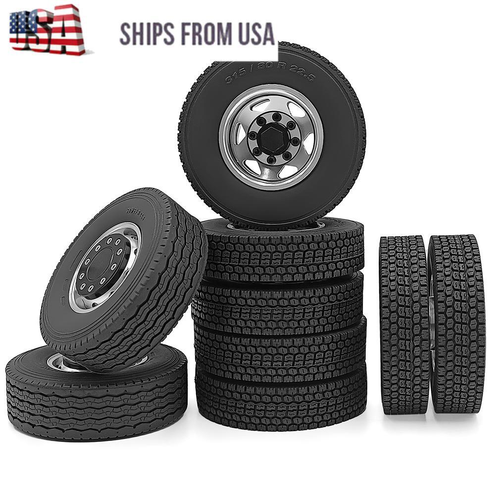 Aluminum Wheels Rims with Rubber Tires for Tamiya 6x6 RC Buggy Truck